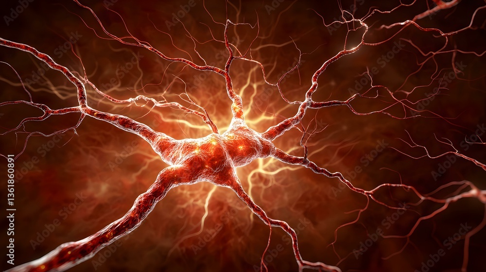 Aufkleber the image shows a detailed close-up of a neuron, its branching dendrites and axon extending into a r