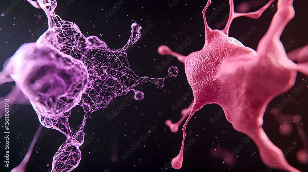 Poster the image shows two contrasting splashes of pink liquid against a dark background. one splash featur
