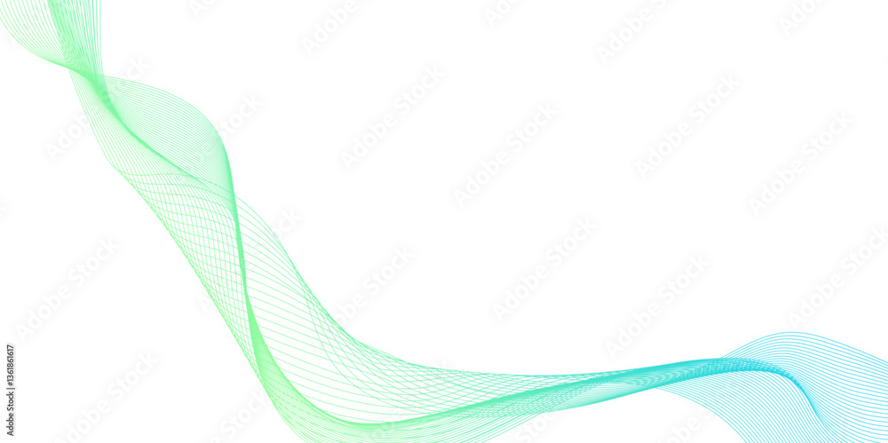 Poster abstract stylish green wave line background, transparent horizontal green wave on white colorful vec
