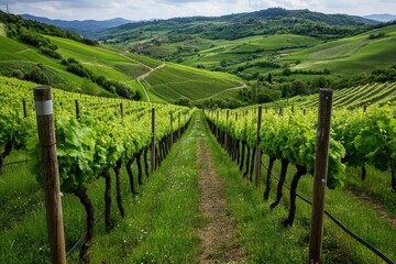Fototapeta premium Lush vineyard waking up after the winter