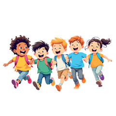 Happy multiethnic students running together holding hands