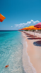 Colorful Beach Umbrellas and Tiny Crabs
