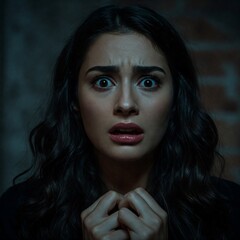 portrait of a woman who is scared