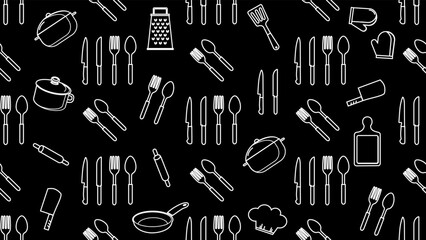 Kitchen utensils seamless pattern background. Kitchen set seamless pattern. Doodle of kitchen set, cooking utensils seamless pattern. Perfect for fabric, textile, wallpaper, decor, print, packaging