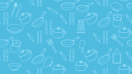 Kitchen utensils seamless pattern background. Kitchen set seamless pattern. Doodle of kitchen set, cooking utensils seamless pattern. Perfect for fabric, textile, wallpaper, decor, print, packaging