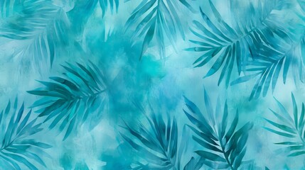 Monstera Leaves Watercolor. Aqua Palm Leaf Drawing. Turquoise Watercolor Tropical Set. Palm Leaf Botanical. Aquamarine Illustrations Leaf Pattern. Jungle Tropic.