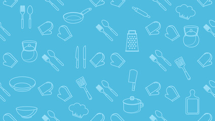 Kitchen utensils seamless pattern background. Kitchen set seamless pattern. Doodle of kitchen set, cooking utensils seamless pattern. Perfect for fabric, textile, wallpaper, decor, print, packaging