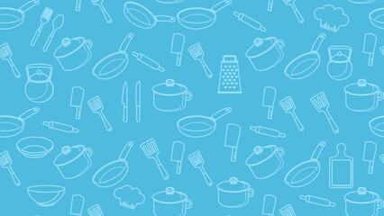 Kitchen utensils seamless pattern background. Kitchen set seamless pattern. Doodle of kitchen set, cooking utensils seamless pattern. Perfect for fabric, textile, wallpaper, decor, print, packaging
