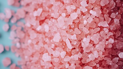 Fototapeta premium A close-up of pink salt crystals showcasing their unique texture and color against a soft, contrasting background.