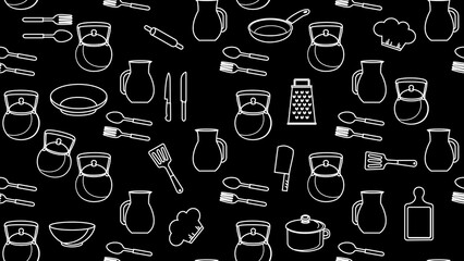 Kitchen utensils seamless pattern background. Kitchen set seamless pattern. Doodle of kitchen set, cooking utensils seamless pattern. Perfect for fabric, textile, wallpaper, decor, print, packaging