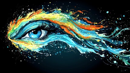 Abstract eye with vibrant color splash.