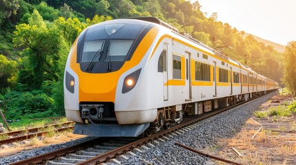 Naklejka premium Modern train in natural scenery