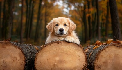 Golden Retriever in Autumn Woods