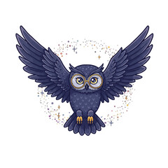 A cute owl with golden glasses and spread wings