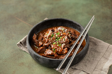 Homemade Korean Beef Bulgogi BBQ with Sesame Seeds and Scallion