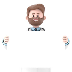 3D illustration of Male Doctor Iverson holding white blank board.Transparent Background Mockup.Supports PNG files with transparent backgrounds.