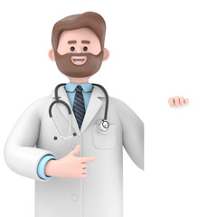 Fototapeta premium 3D illustration of Male Doctor Iverson holding white blank board.Transparent Background Mockup.Supports PNG files with transparent backgrounds.