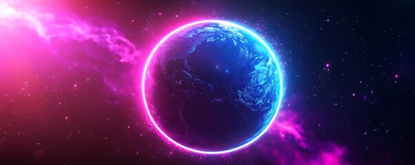 A vibrant depiction of Earth surrounded by cosmic colors, showcasing the beauty of space and the universe's mysteries.
