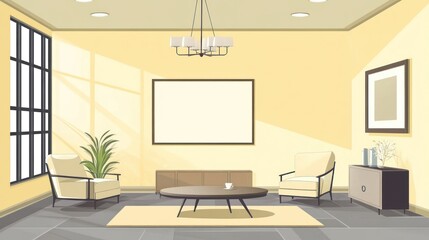 Modern Living Room Interior Design, Sunny Day, Empty Space, Elegant Style, Potential Use Stock Photo