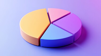 Obraz premium Colorful 3D Pie Chart on Purple Background. Possible Use Stock photo for education, business, data visualization