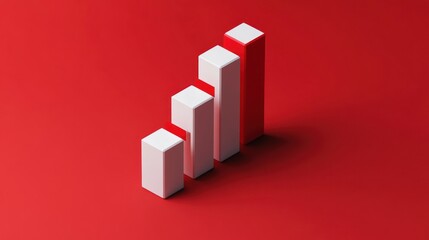 3D bar graph showing growth, red bar higher, on red background