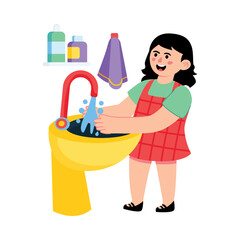 Fototapeta premium Kid Washing Her Hands Vector Style colored illustration. Eps 10 File 
