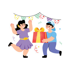 Happy Children Getting Presents   Vector Style colored illustration. Eps 10 File 