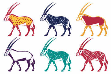 set of Oryx silhouette vector illustration