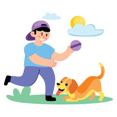 Boy Playing With A Dog Vector Style colored illustration. Eps 10 File 