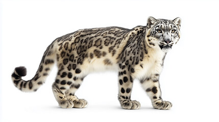 The snow leopard stands in royal dignity, the royal seat of the snow leopard, the king snow leopard on the white peak, the royal snow leopard is resting, the snow king in a royal pose