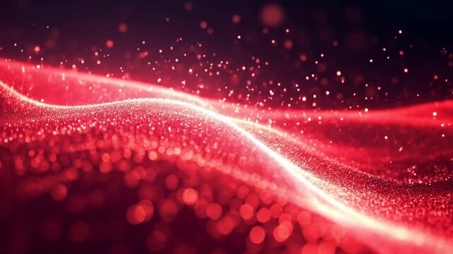 A cascade of glowing particles flowing like red liquid, creating dynamic wave patterns, radiant flow, liquid sparks, endless motion