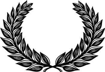 Laurel wreath, symbolizing victory and honor, depicted in a detailed engraving style sketch engraving vector