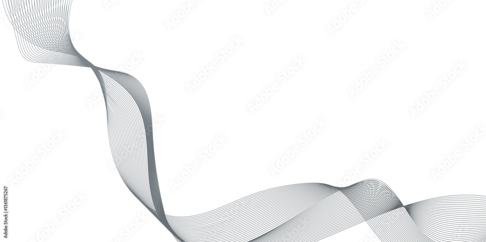 Fototapete Abstract connecting dots and wave lines on a white background,  element for design wave with lines created using blend tool, illustration of overlapping curved gray lines forming a flowing wave line .