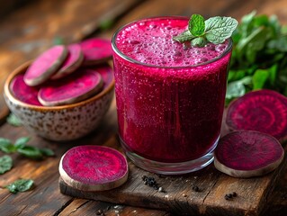 a glass of homemade sourdough from red beets for drinking and borscht, healthy for the intestinal microbiome. healthy drink