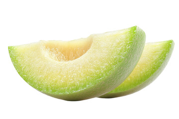 Two Juicy Honeydew Melon Slices Showcasing Their Vibrant Green Rind And Sweet Pale Yellow Flesh Against A Bright Isolated on Transparent Background