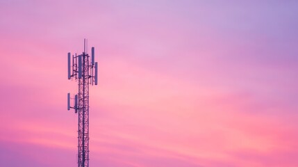 Naklejka premium Telecommunications tower at sunset