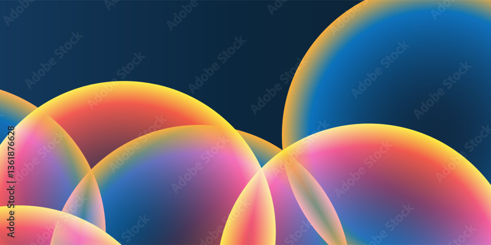 Poster abstract background, header or banner design with large red, orange, yellow and blue overlaying glob