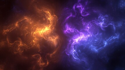 Abstract fiery and icy nebula swirling cosmic clouds.