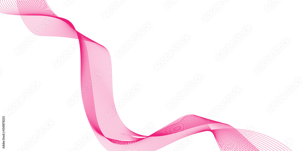 Fototapete abstract pink color wave line background, pink ribbon isolated on white background, creative line ar