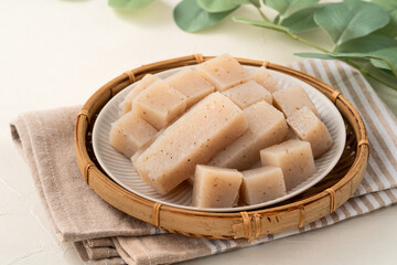 Raw konjac in square shape, also named konnyaku in Japan.