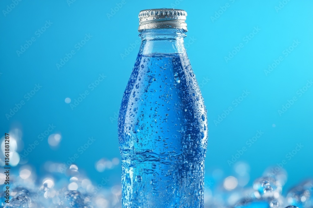 Poster clear and refreshing bottled water with condensation in a cool setting