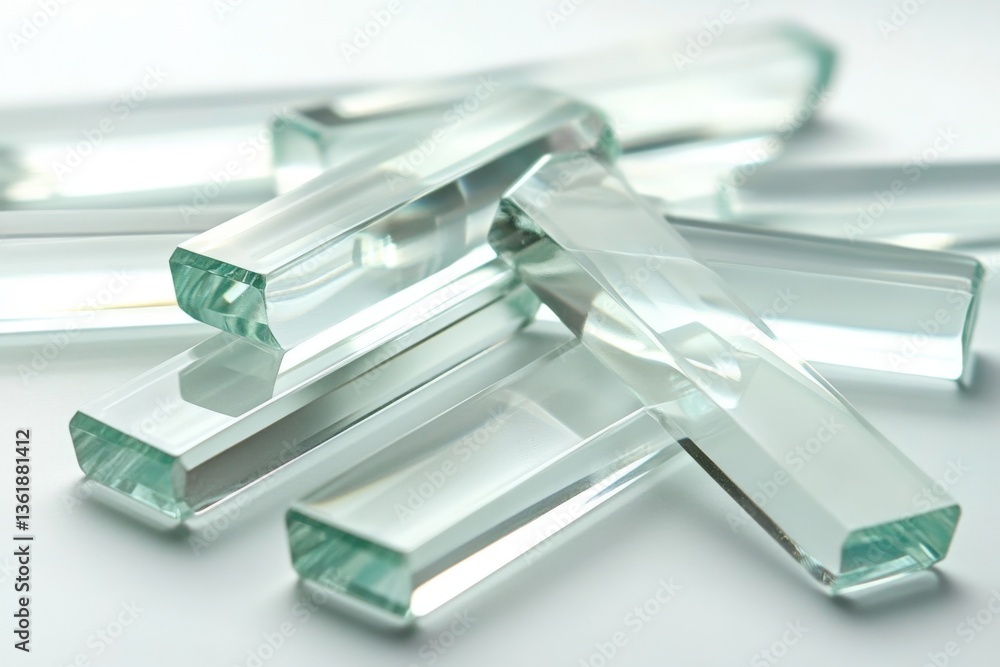 Poster glass prisms arranged in an artistic display showcasing their reflective qualities and transparent e