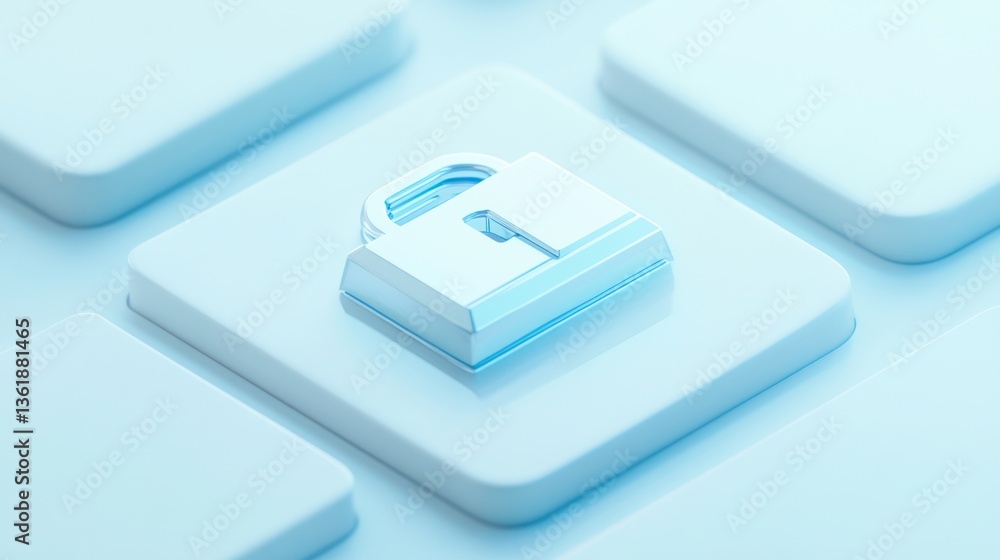 Poster light blue keyboard key with lock icon. represents digital security. possible use stock photo for cy