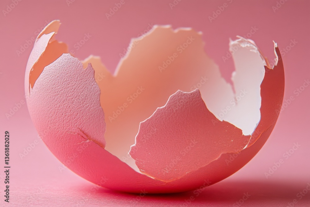Aufkleber broken eggshell on a pink background showcasing textures and soft colors in a creative still life co