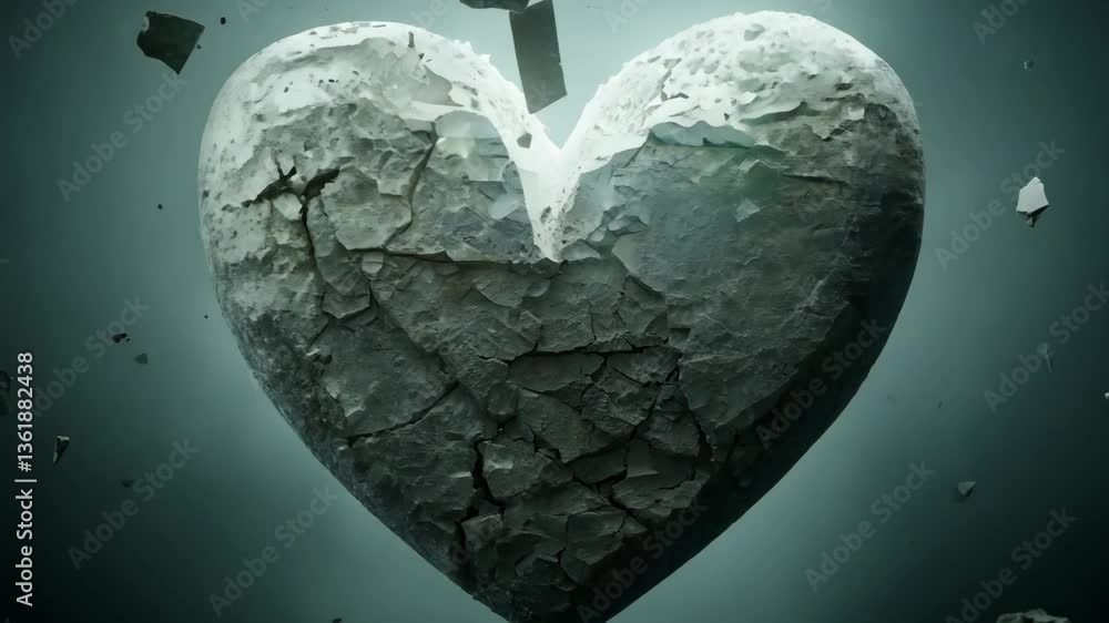 Aufkleber A heart made of rocks is floating in the air. The heart is broken and has a lot of rocks around it