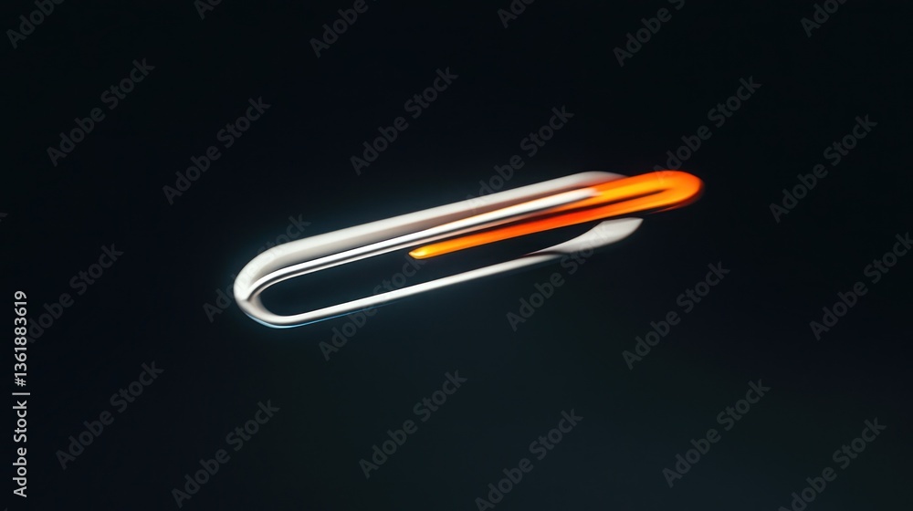 Poster abstract metallic clip design on dark background. possible use graphic element, digital art
