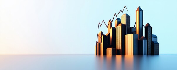 Income Tax accounting system concept. City skyline with rising graphs, symbolizing growth and finance.