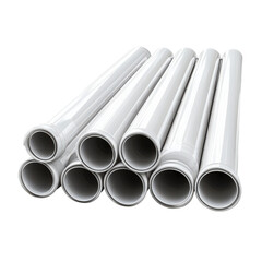 White ceramic pipes stacked isolated on transparent background emphasizing industrial design