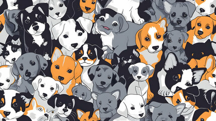 Obraz premium A colorful pattern featuring various cartoon puppies in different poses and colors.