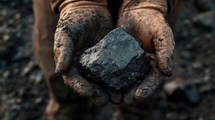 Coal Miner's Hands Holding a Lump of Coal: A Gritty Portrait of Hard Labor and Resource Extraction
